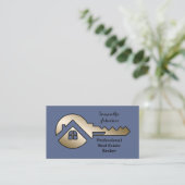 Fancy Schieferblau mit Gold-Schlüssel-QR-Code Immo Visitenkarte (Stehend Vorderseite)