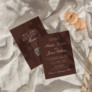 Fancy Schokoladenbraun Old Money QR Code Hochzeit Einladung