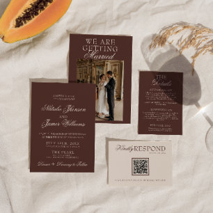 Fancy Schokoladenbraun Old Money Retro Hochzeit Einladung