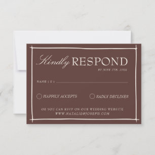 Fancy Schokoladenbraun Old Money Retro Hochzeit RSVP Karte