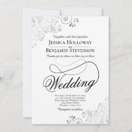 Fancy Schrift mit Flourish Silber & Weiße Hochzeit Einladung