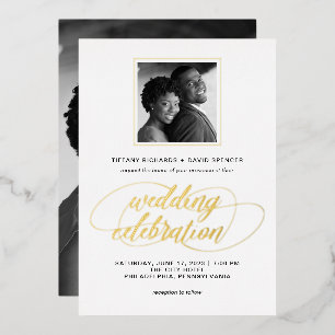 Fancy Schrift und Foto   Hochzeit Gold Folieneinladung