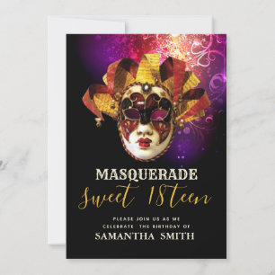 Fancy Schwarze Lila Gold Maskenball-Einladung Einladung