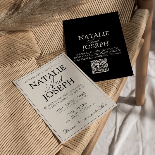 Fancy Schwarze und cremefarbene Old Money QR-Code- Einladung