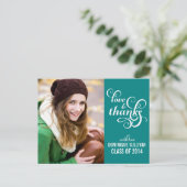Fancy Script Absolventen Danke Postkarte | Türkis (Stehend Vorderseite)