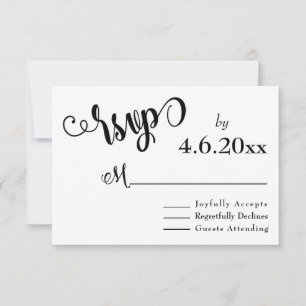 Fancy Script Buchstaben Schwarz-Weiß-Hochzeit RSVP Karte