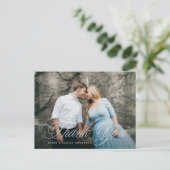 Fancy Script Foto Hochzeit Danke Postkarte (Stehend Vorderseite)