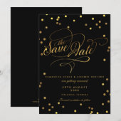 Fancy Script Gold Konfetti Hochzeit Save The Date (Vorne/Hinten)