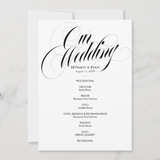 Fancy Script Hochzeitsprogramm Einladung (Vorderseite)
