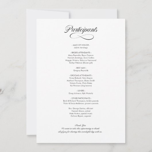 Fancy Script Hochzeitsprogramm Einladung (Rückseite)