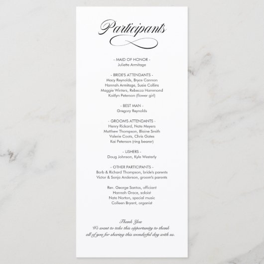 Fancy Script Hochzeitsprogramm Programm (Rückseite)