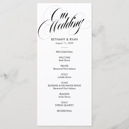Fancy Script Hochzeitsprogramm Programm (Vorderseite)