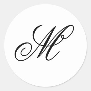 Fancy-Script-Kalligrafie-Weiß- und Schwarz-Monogra Runder Aufkleber
