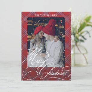 Fancy-Script-Karo- individuelle Weihnachtsgrußkart Feiertagskarte