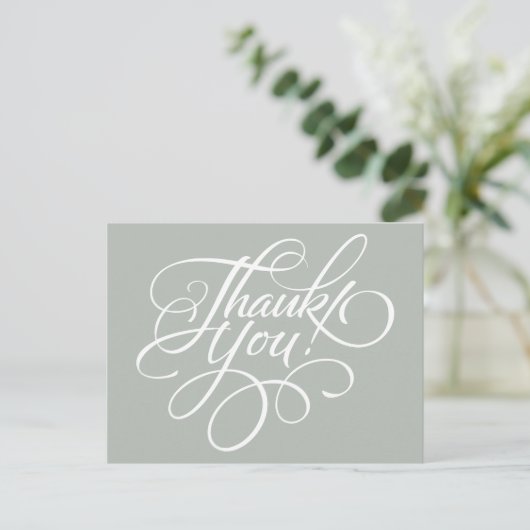 Fancy Script Silver Gray Thank You Card Postkarte (Stehend Vorderseite)