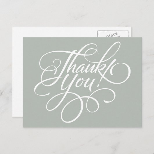Fancy Script Silver Gray Thank You Card Postkarte (Vorne/Hinten)