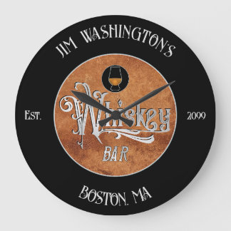 Fancy Script Whiskey Bar Große Wanduhr