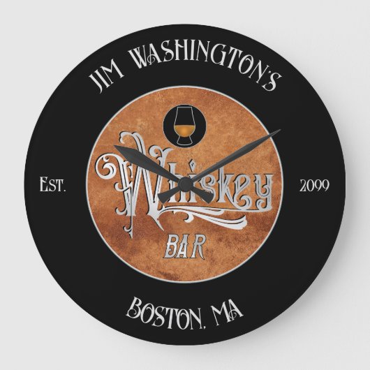 Fancy Script Whiskey Bar Große Wanduhr (Vorderseite)