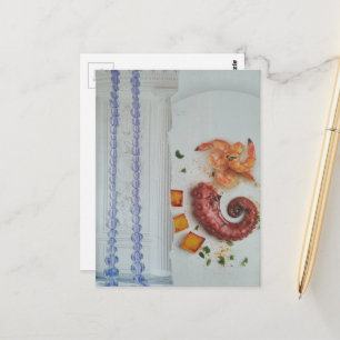Fancy Seafood in einem Raum surreale Collage Postkarte