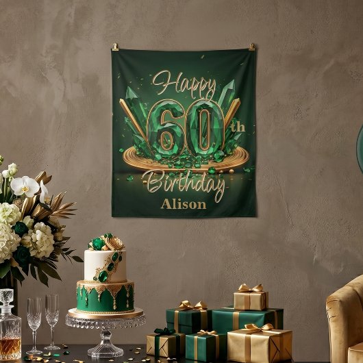 Fancy Smaragdgrün Gold Edelstein 60. Geburtstag Wandteppich