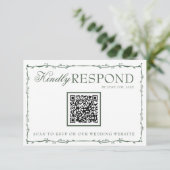 Fancy Smaragdgrüne Zweige Boho QR-Code Hochzeit RSVP Karte (Stehend Vorderseite)