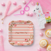 Fancy Stripe With Coral Floral Pappteller (Party)