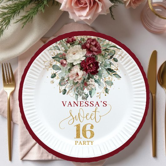 Fancy Sweet 16 Blush Burgundy Gold Teller