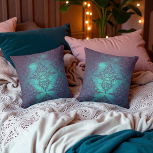 Fancy Teal bis Purple Damast-Muster Kissen