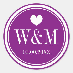 Fancy tiefe violette Monogramm-Hochzeitsaufkleber Runder Aufkleber