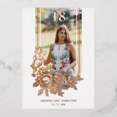 Fancy Trendy Arch Floral Birthday Party Photo Folieneinladung (Vorderseite)