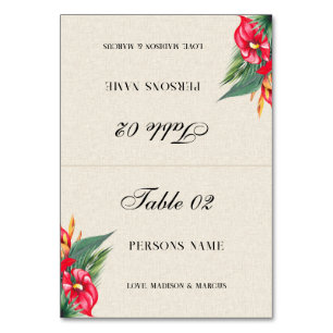 Fancy Tropical Flowers Bouquet Hochzeitsplatzkarte Tischnummer