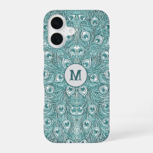 Fancy Vintage Türkis Pfauenfedern mit Monogramm iPhone 16 Hülle