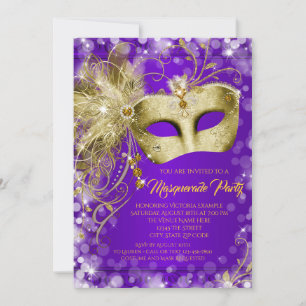 Fancy Violett Gold Glitter Maskenball-Party Einladung