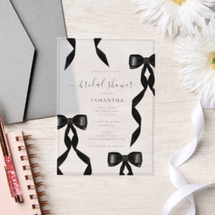 Fancy Watercolor Schwarze Schleife Formale Bridal  Pergament Einladungen