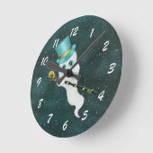 Fancy White Ghost Blue Top Hat Night Sky Cane Runde Wanduhr (Winkel)