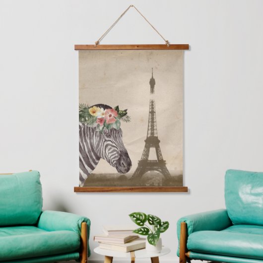 Fancy Zebra & Eiffelturm  Wandteppich Mit Holzrahmen (Wohnzimmer)