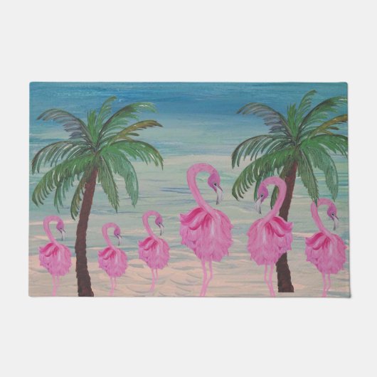 Fancyf Flamingos und Palmen tropisch Fußmatte (Vorderseite)