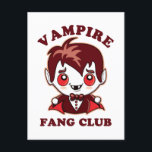 Fang Club | Funny Puff und Niedlich Vampire Postkarte<br><div class="desc">Vampire Fang Club. Ein lustiger Pun und eine niedliche kleine Vampirjunge Illustration. Cooles Grafikdesign für Vampir-Fans und Kawaii-Monster-Liebhaber.</div>