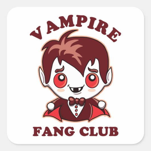 Fang Club | Funny Puff und Niedlich Vampire Quadratischer Aufkleber (Vorderseite)