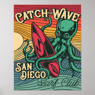 Fang den Wellentopus | Vintages Design Poster