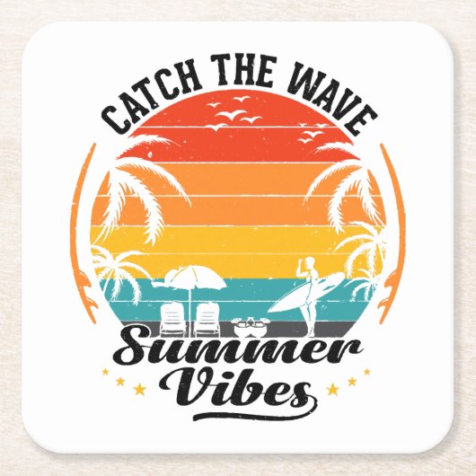 Fang die Wave Summer Vibes Rechteckiger Pappuntersetzer (Vorderseite)
