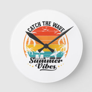 Fang die Wave Summer Vibes Runde Wanduhr