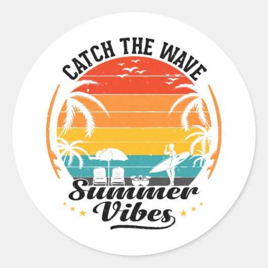 Fang die Wave Summer Vibes Runder Aufkleber (Vorderseite)