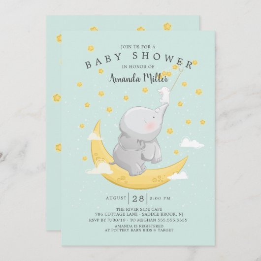 Fang eine Sternenhimmel Elephant Baby Dusche Einladung (Vorne/Hinten)