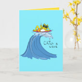 Fang eine Wave Surfing Cat Funny Greeting Card Karte (Gelbe Blume)