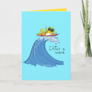 Fang eine Wave Surfing Cat Funny Greeting Card Karte