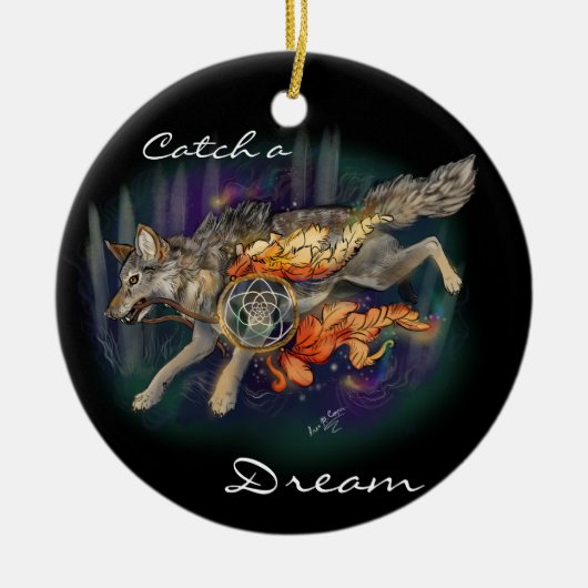 Fang einen Traum, Dreamcatcher Wolf~ornament Keramik Ornament (Vorne)