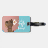 Fang Flug nicht Gefühle, Blume Rosa Afro, Blau Gepäckanhänger (Rückseite horizontal)