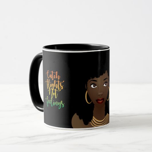 Fang Flüge nicht Gefühle, Schwarze Frau, Schwarz Tasse (Vorderseite Links)