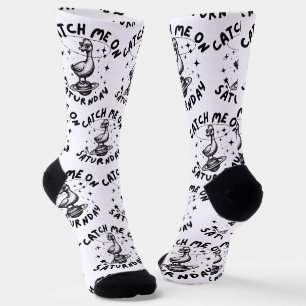 Fang mich am Samstag Pun Humor Muster Socken